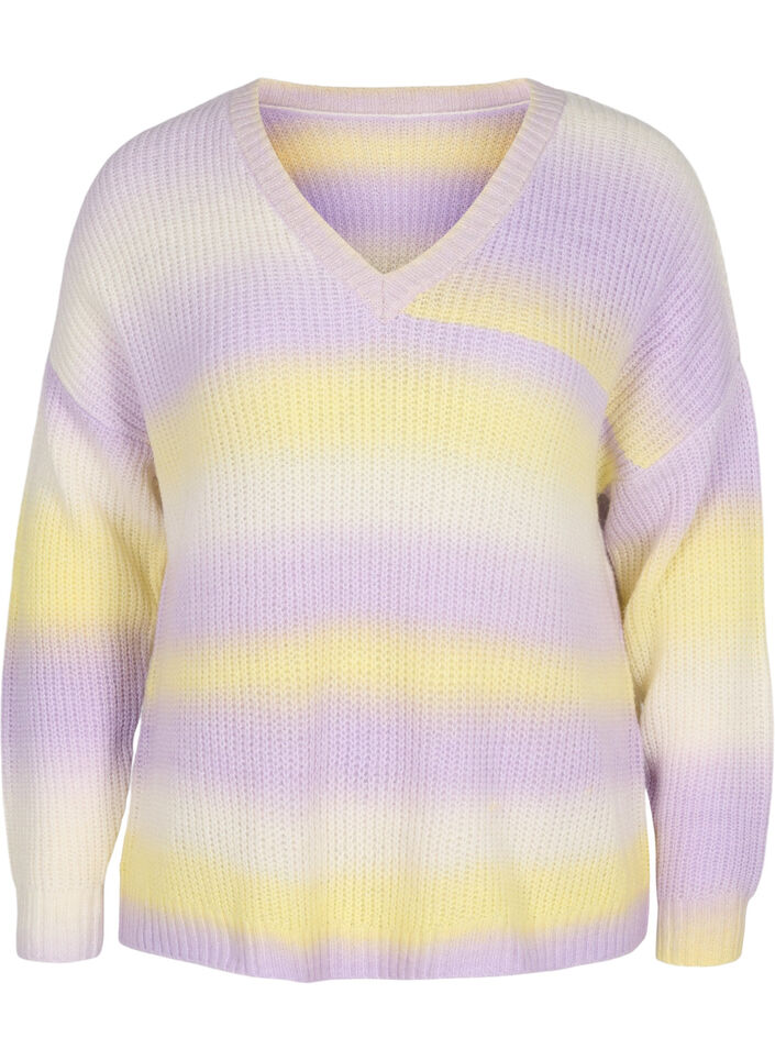 Gebreide trui met v-hals, Lavender Comb., Packshot image number 0