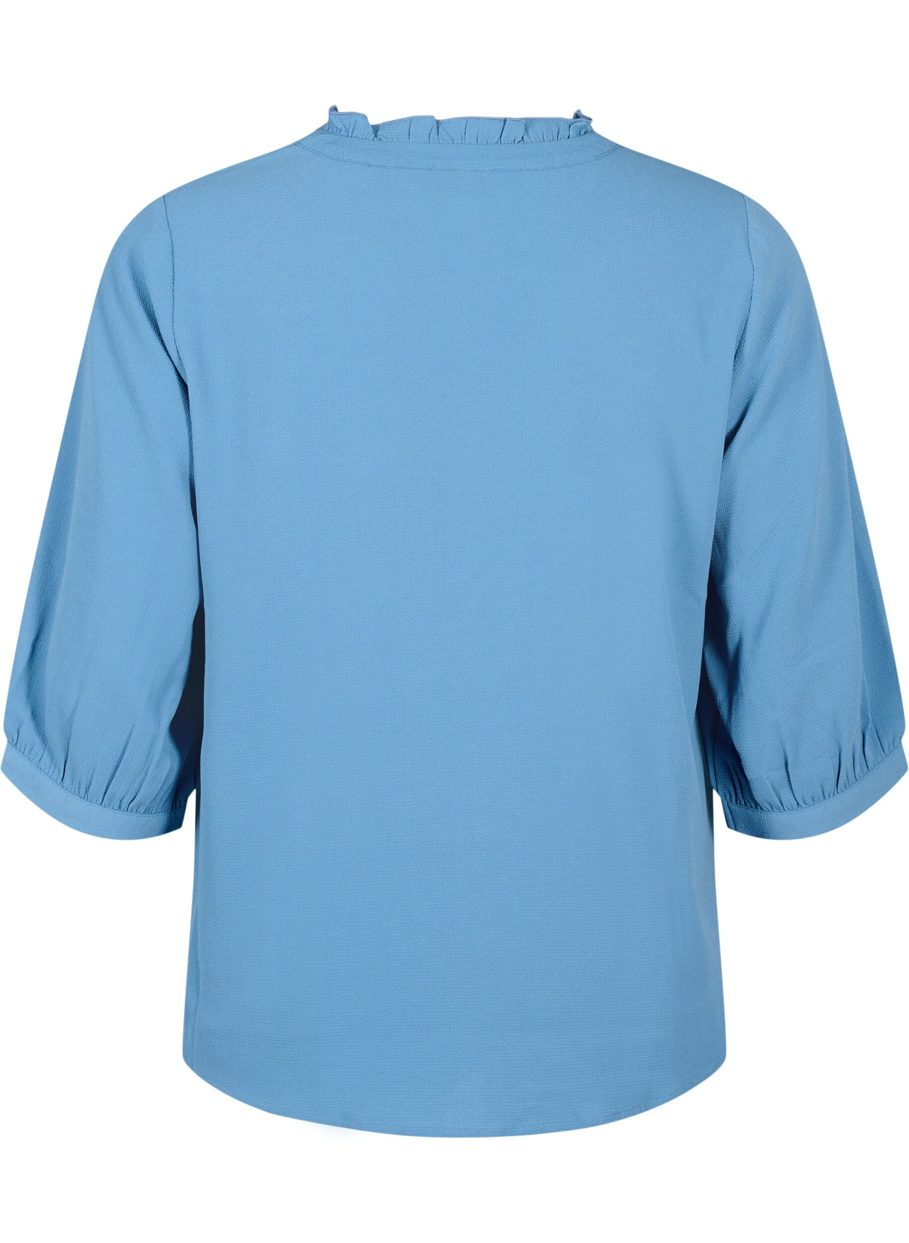 Zizzi Overhemdblouse met 3/4-mouwen en een kraag met ruches, Moonlight Blue, Packshot image number 1
