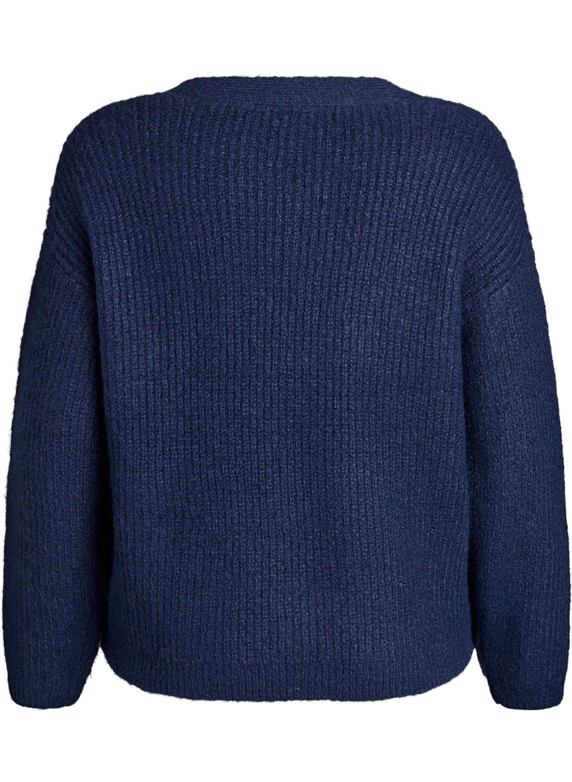 Zizzi V-hals cardigan van breisel, Blauw, Packshot image number 1