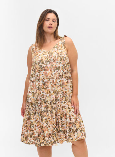 Midi-jurk met print in viscose, Curry Graphic AOP, Model image number 0