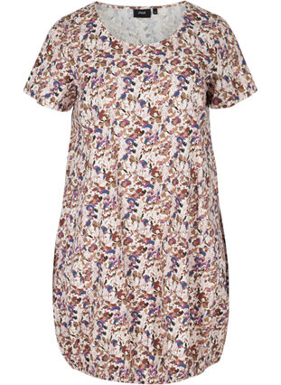 Katoenen jurk met korte mouwen en print, Powder Pink AOP, Packshot image number 0
