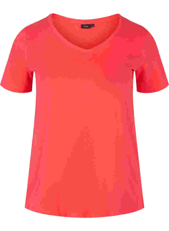 Basic t-shirt in effen kleur met katoen, Hibiscus, Packshot image number 0