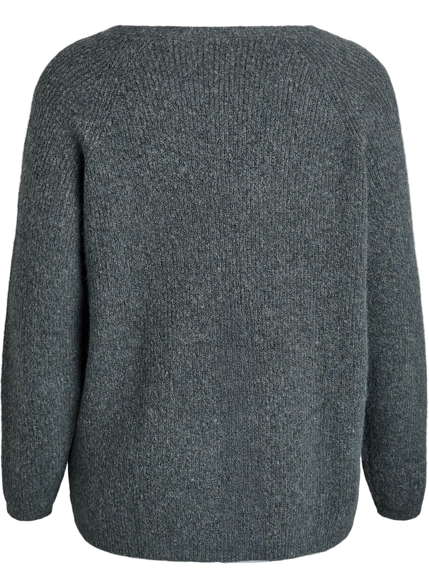 ZizziGebreide blouse met V-hals en raglanmouwen, Groen, Packshot image number 1