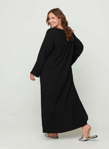 Maxi-jurk in katoen met lange mouwen, Black, Model image number 1