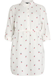 Overhemdjurk van katoenmuslin met geborduurde motieven, Vanille