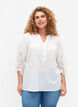 Overhemdblouse met broderie anglaise en 3/4 mouwen, Bright White, Model image number 0