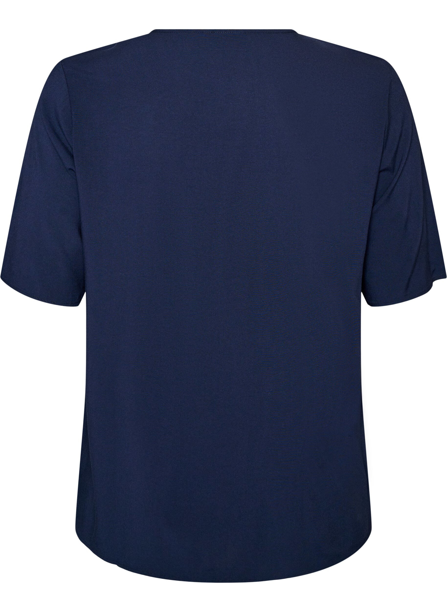 ZizziGeweven blouse met korte mouwen en ronde hals, Blauw, Packshot image number 1