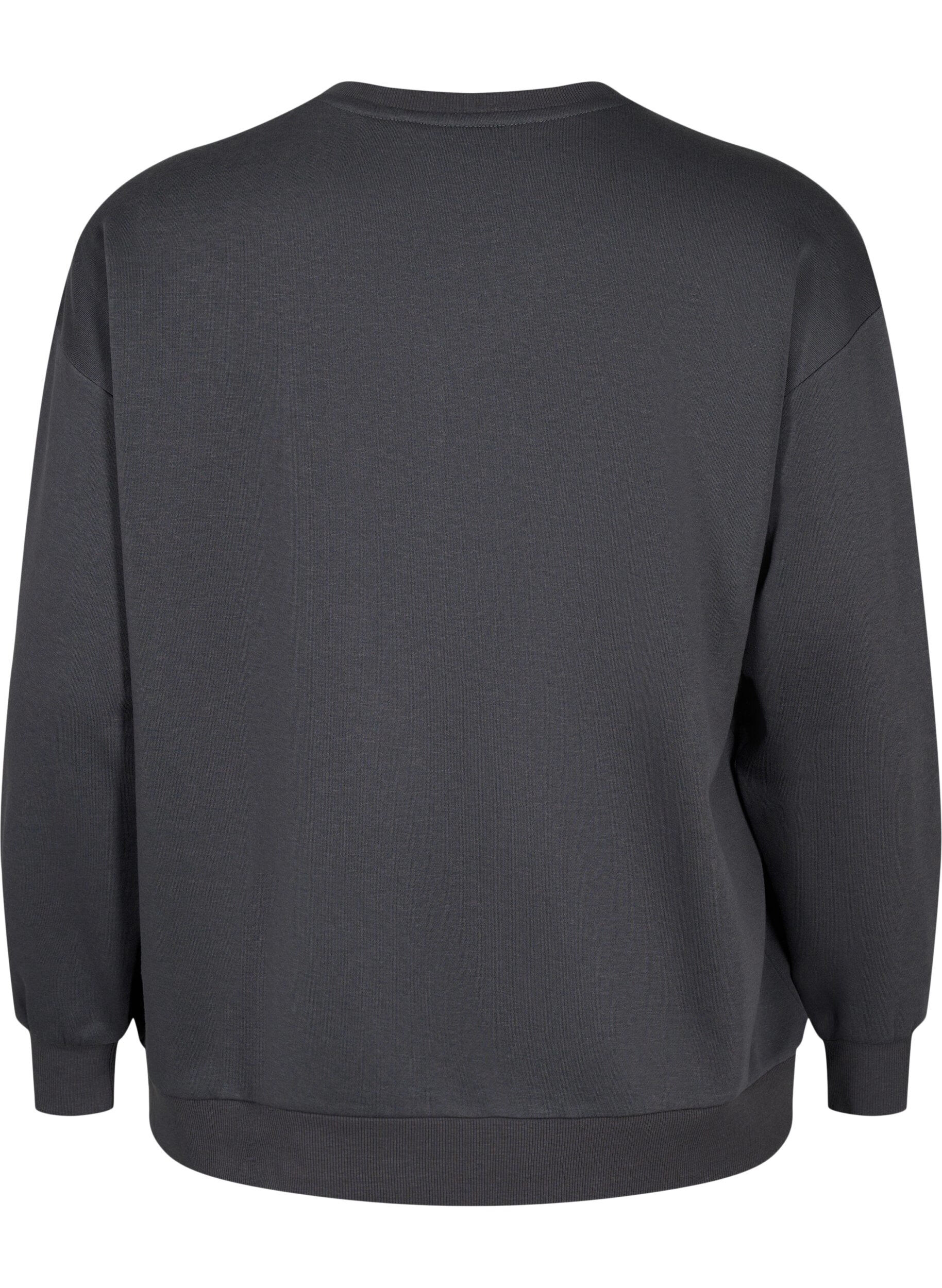 Zizzi Sweatshirt met ruches en gehaakt detail, Dark Grey, Packshot image number 1