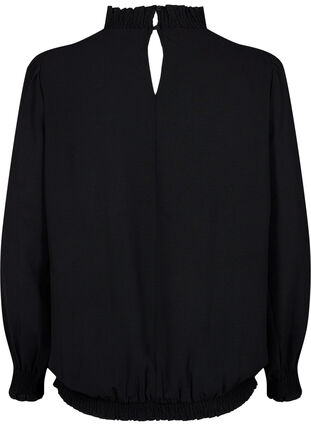 Effen smok blouse met lange mouwen, Black, Packshot image number 1