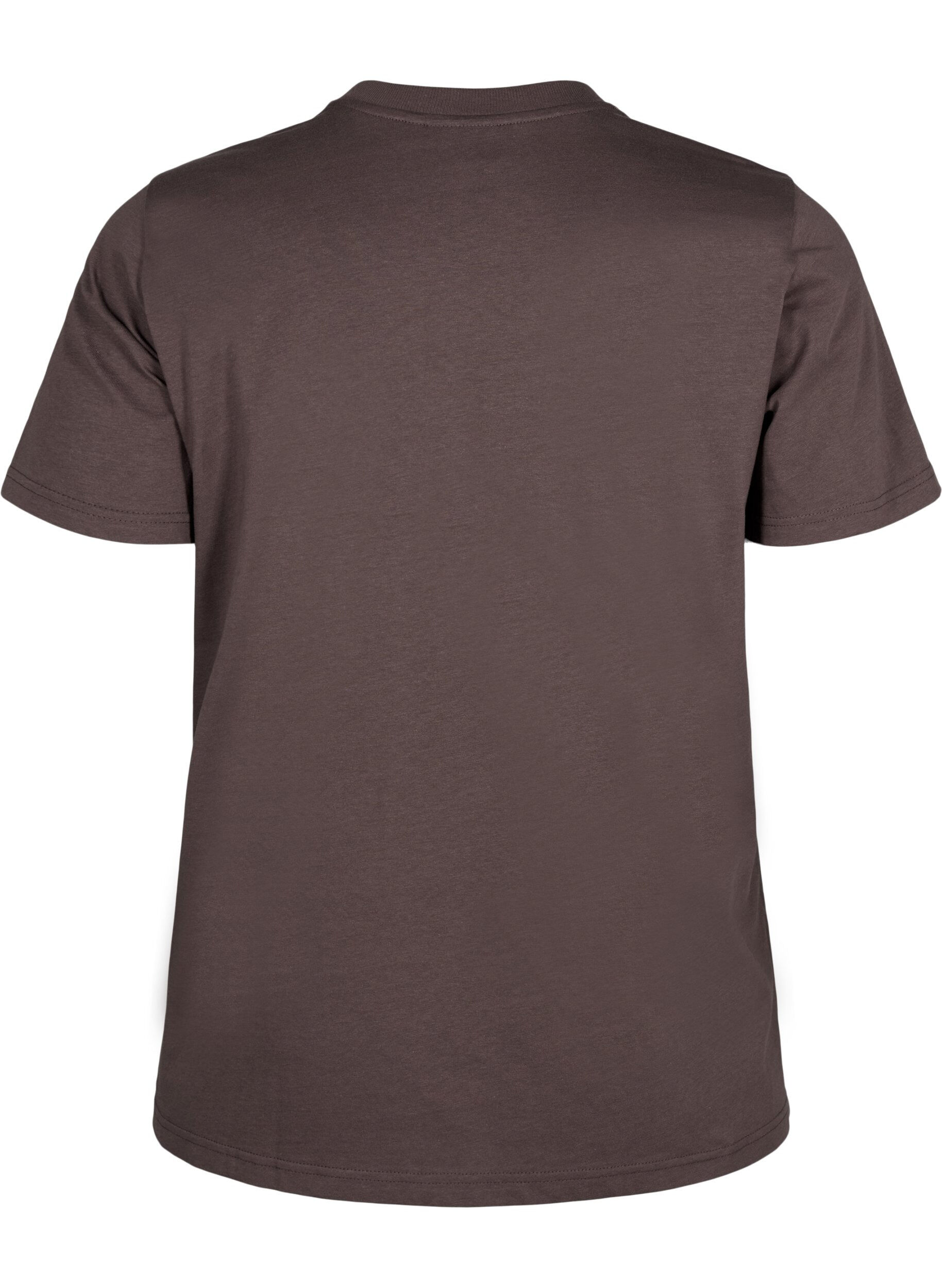 Zizzi Basic katoenen T-shirt met ronde hals, Bruin, Packshot image number 1