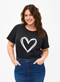 FLASH - T-shirt met motief, Black Silver Heart, Model