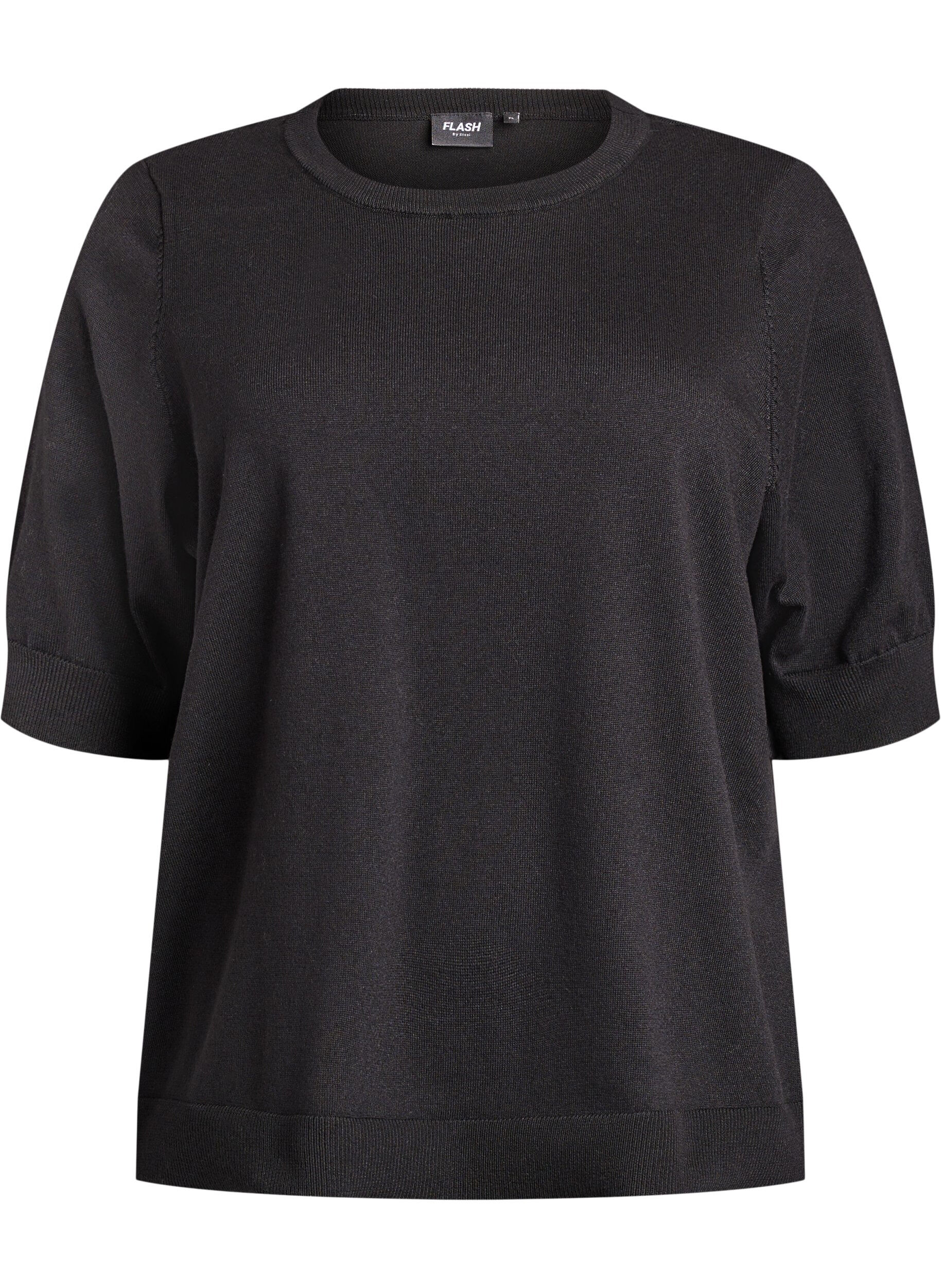 FLASH - Fijngebreide blouse met korte mouwen