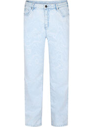Cropped Mille mom jeans met print, Light blue denim