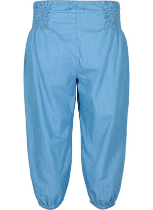 Losse katoenen broek met smokwerk, Light blue denim, Packshot image number 1