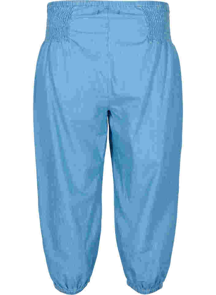 Losse katoenen broek met smokwerk, Light blue denim, Packshot image number 1