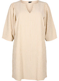 Gestreepte jurk met 3/4 mouwen, Camel Stripe
