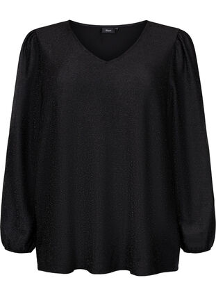 Glitter blouse met pofmouwen, Black Black, Packshot image number 0