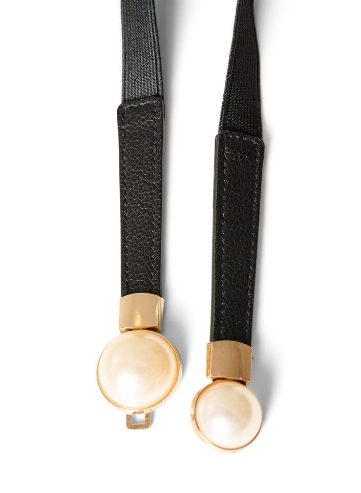Elastische taille riem met pareldetails, Zwart, Packshot image number 2