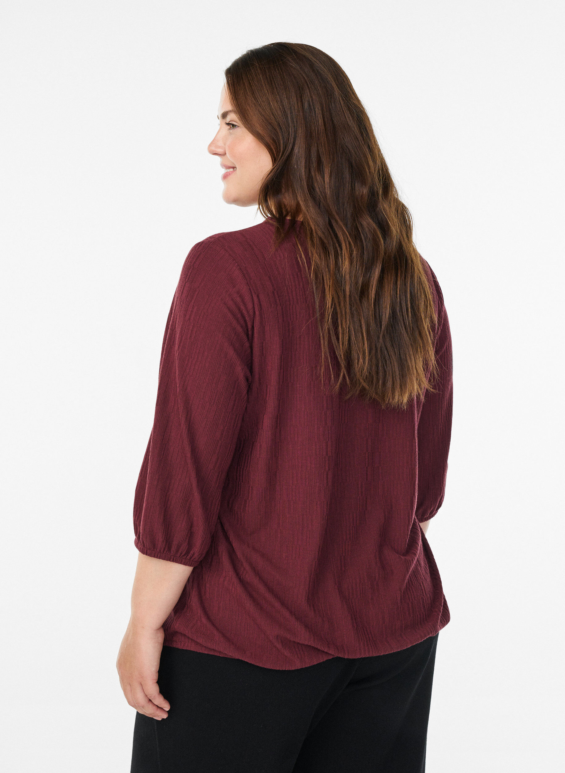 Zizzi Blouse met textuur en 3/4 mouwen, Rood, Model image number 2