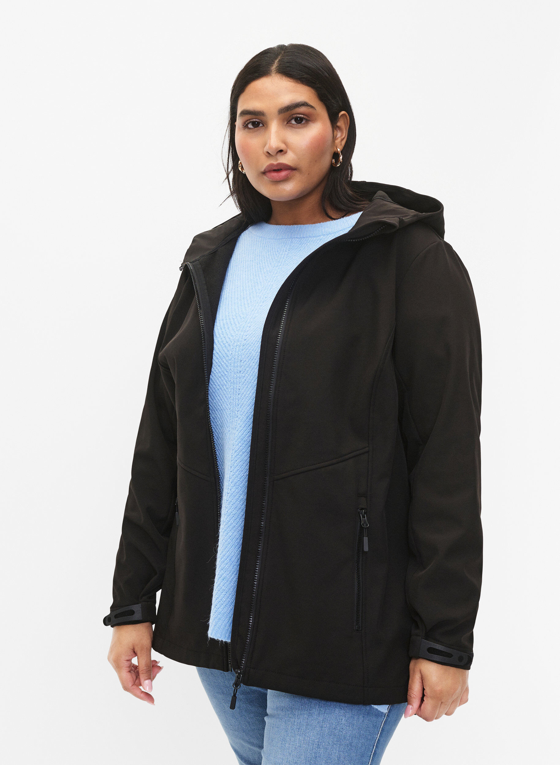 Zizzi Korte softshell jas met zakken, Black, Model image number 0