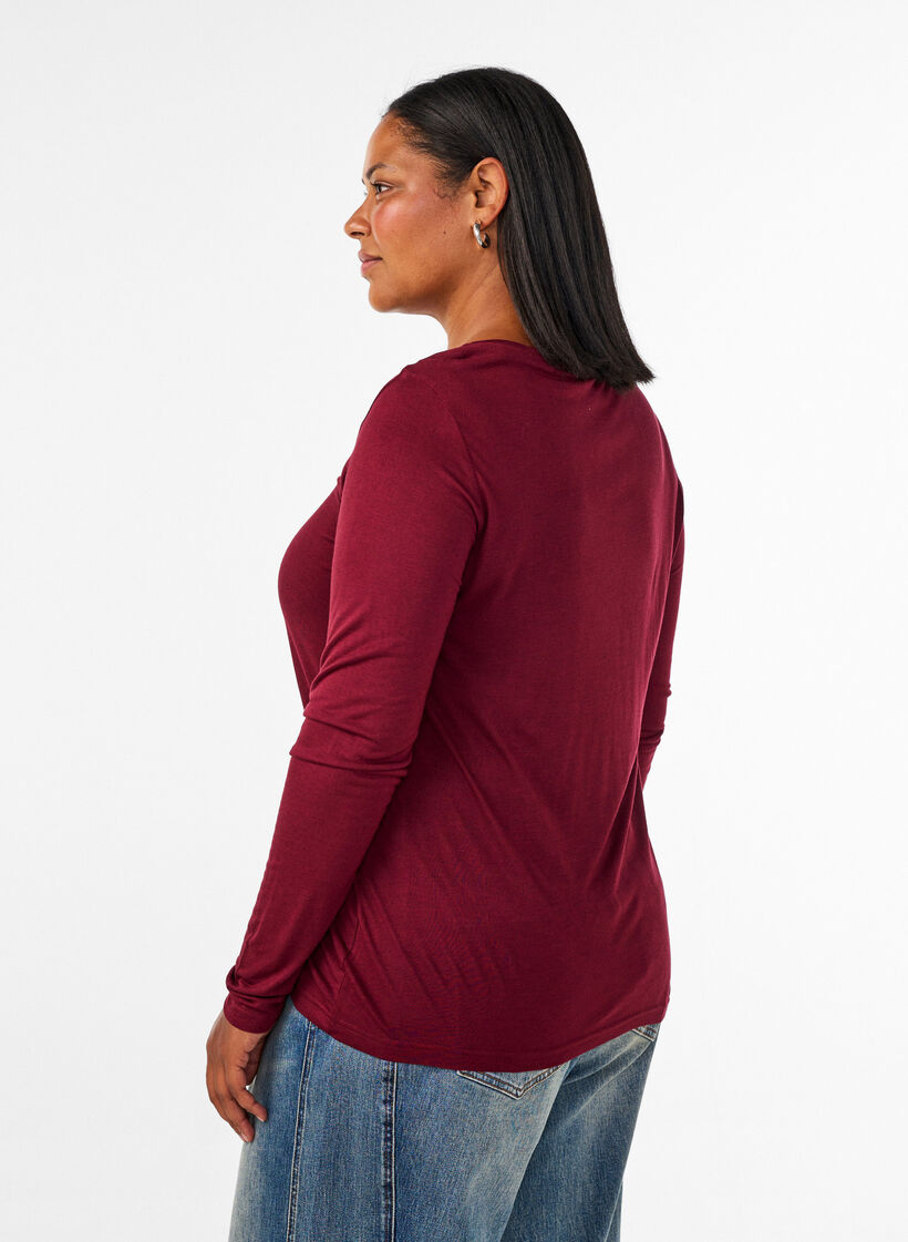 Blouse met lange mouwen van wol en viscose, Rood, Model image number 2