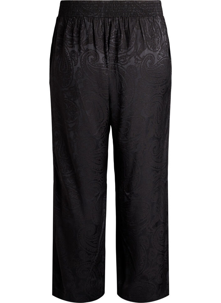 Losse broek met paisleypatroon en hoge taille, Zwart, Packshot image number 1