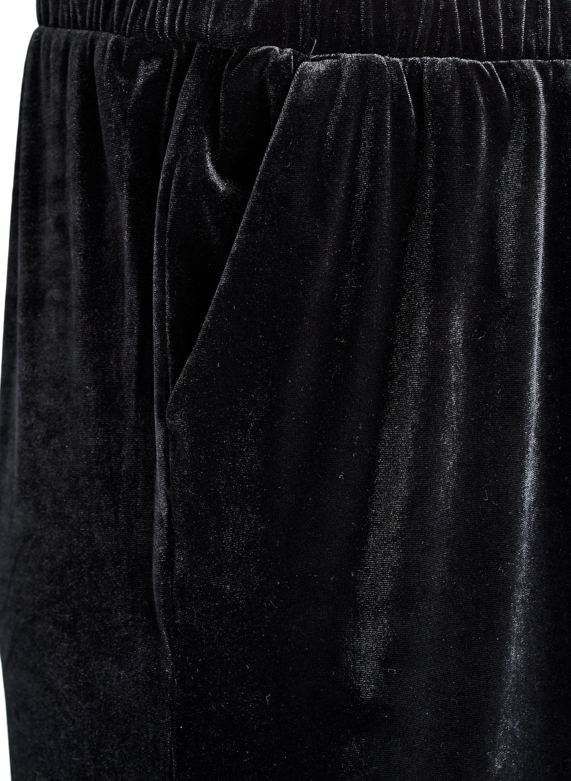 Zizzi Veloursbroek met een high waist en wijde pijpen, Zwart, Packshot image number 2