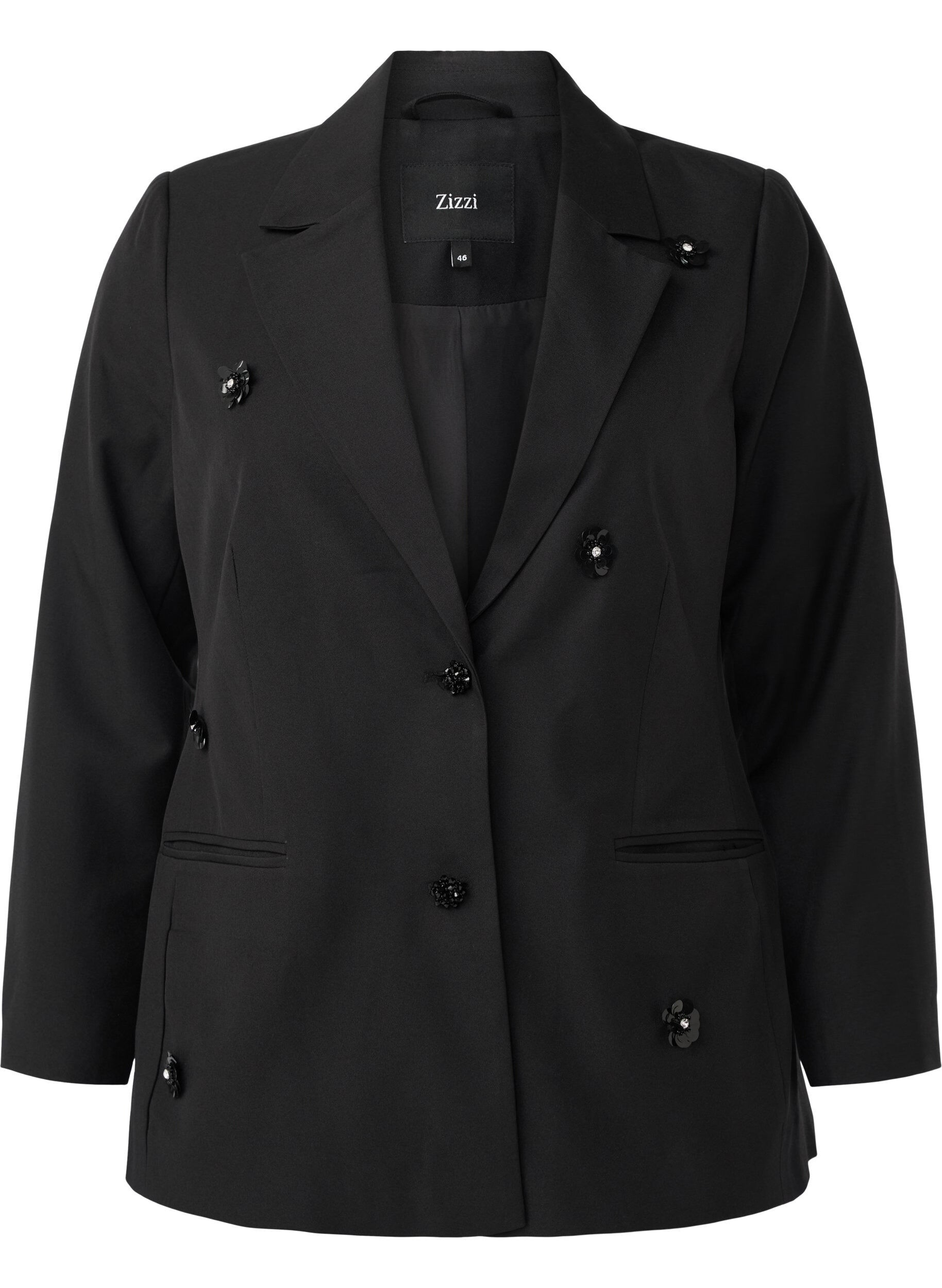 Zizzi Blazer met paillettenbloemen, Black, Packshot image number 0
