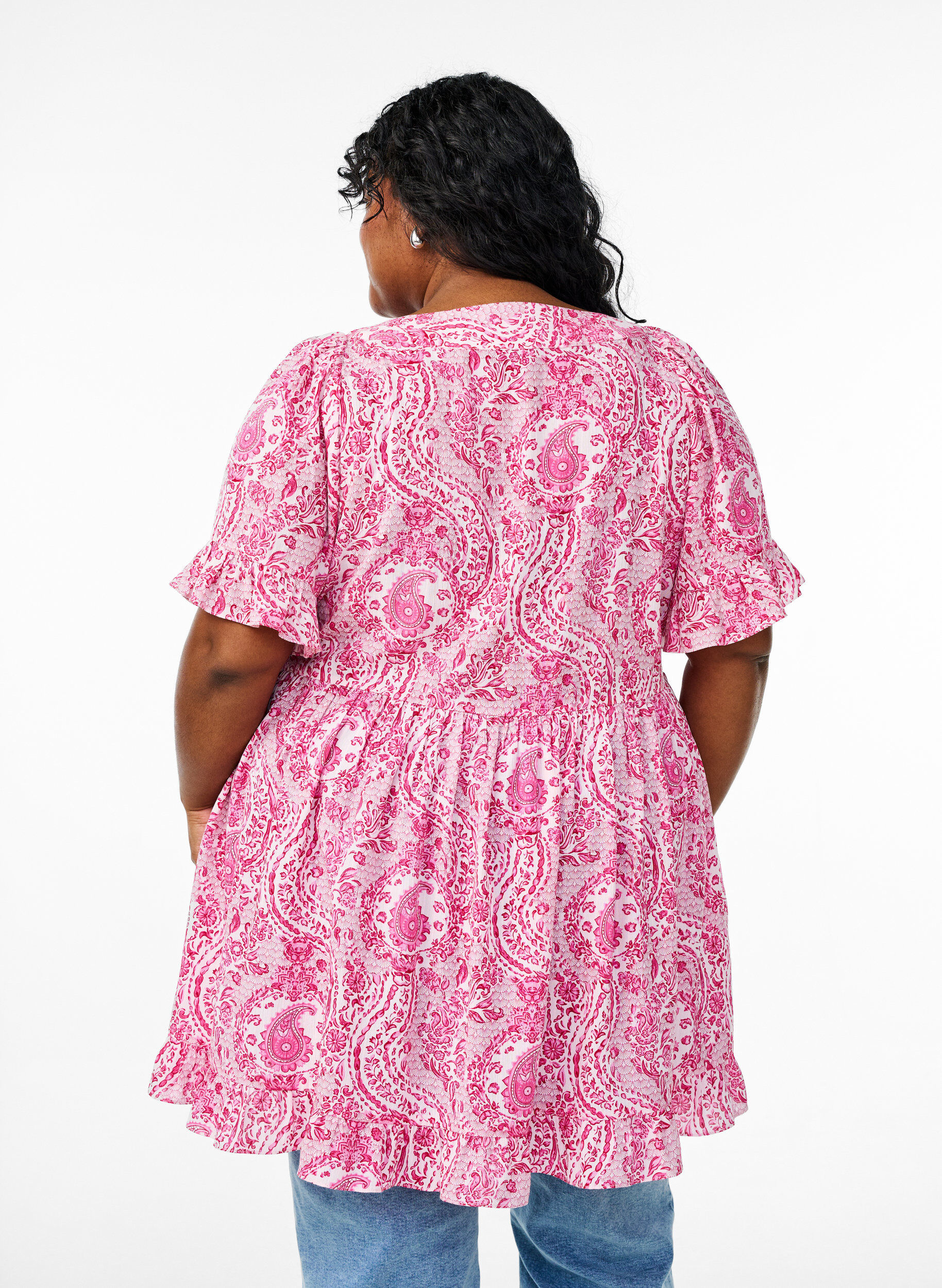 Zizzi Tuniek met ruches en paisleyprint, Roze, Model image number 2