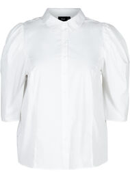 Katoenen blouse met 3/4 pofmouwen, Bright White