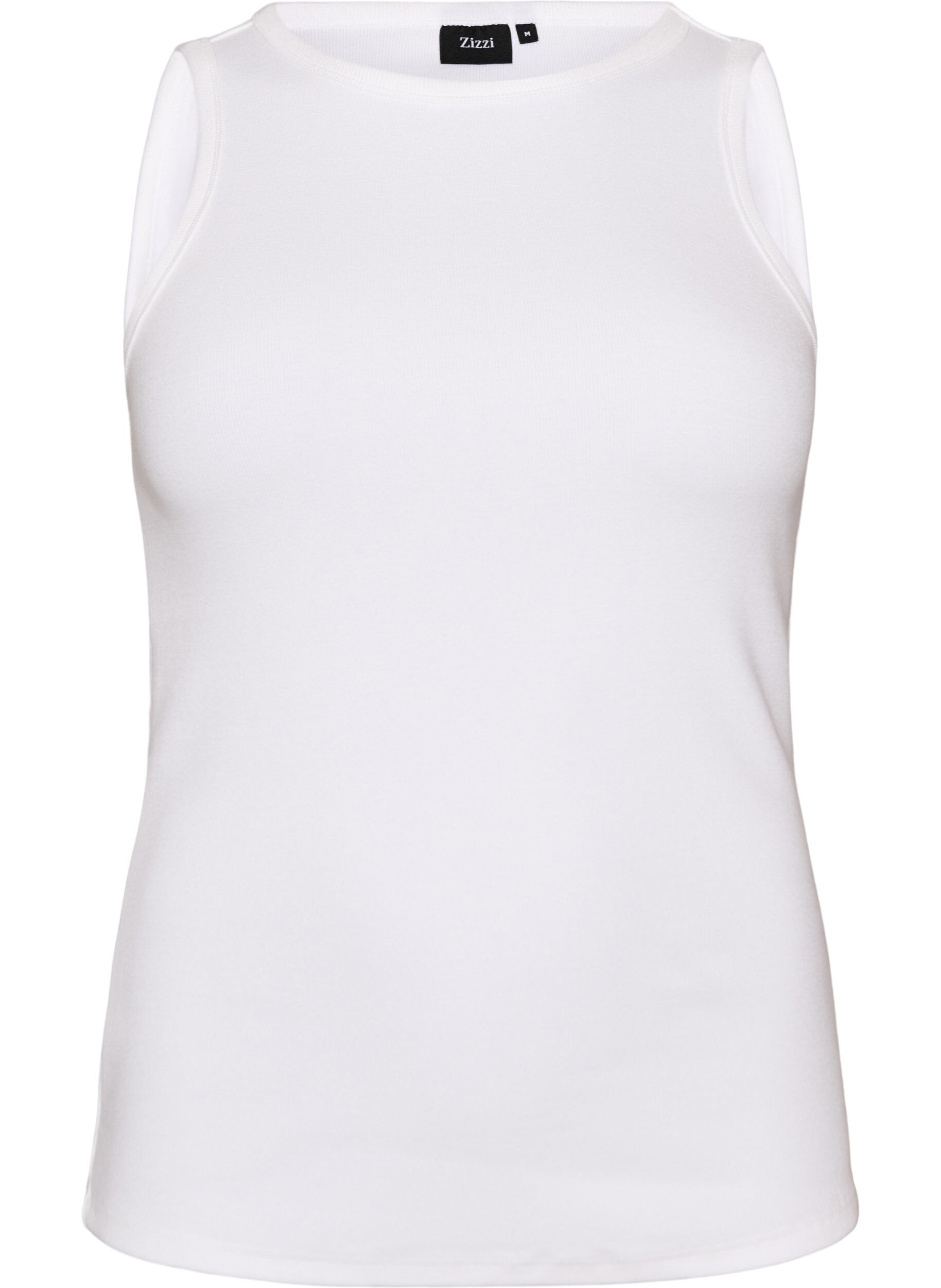 ZizziKatoenen ribtop met hoge hals, Wit, Packshot image number 0