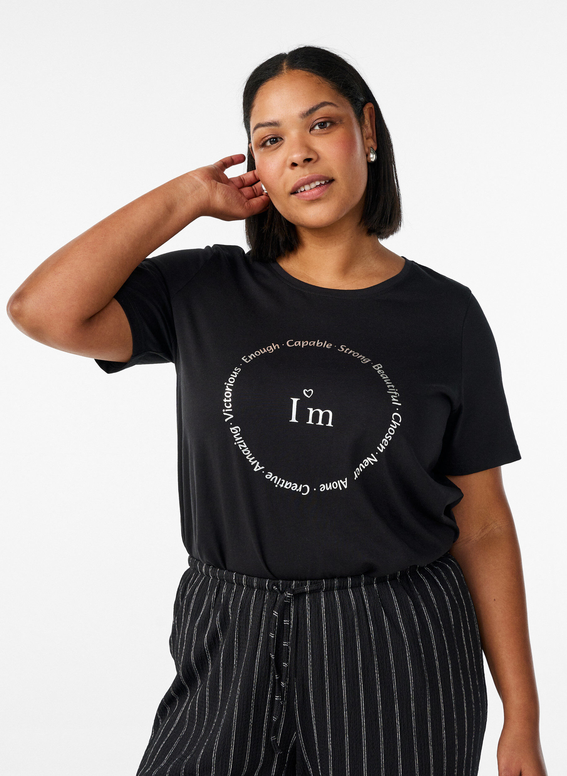 T-shirt met print, Zwart, Model