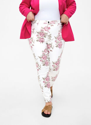 Superslanke Amy jeans met bloemenprint, White R.AOP, Model image number 2