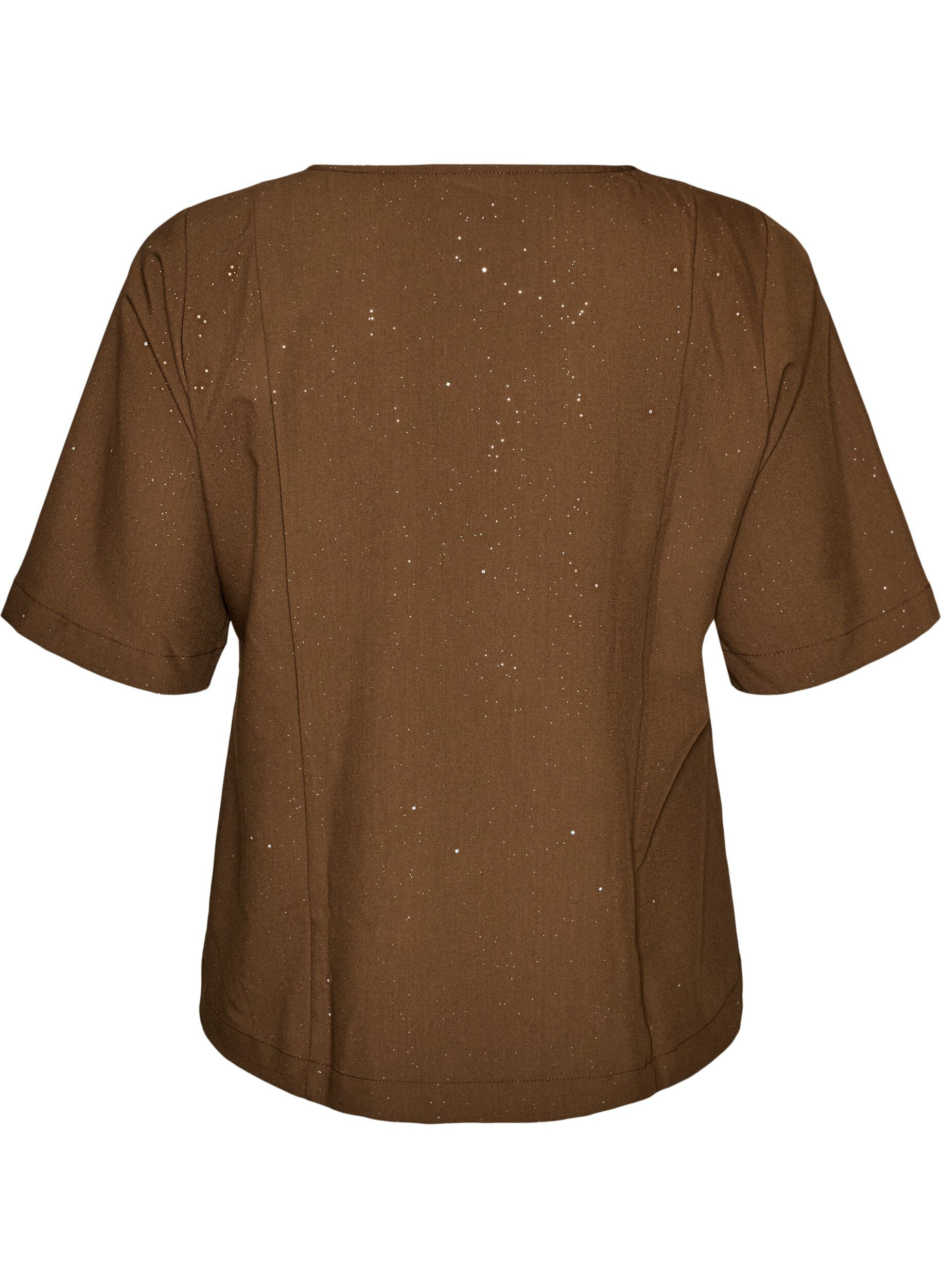 ZizziBlouse met glitter en V-hals, Bruin, Packshot image number 1