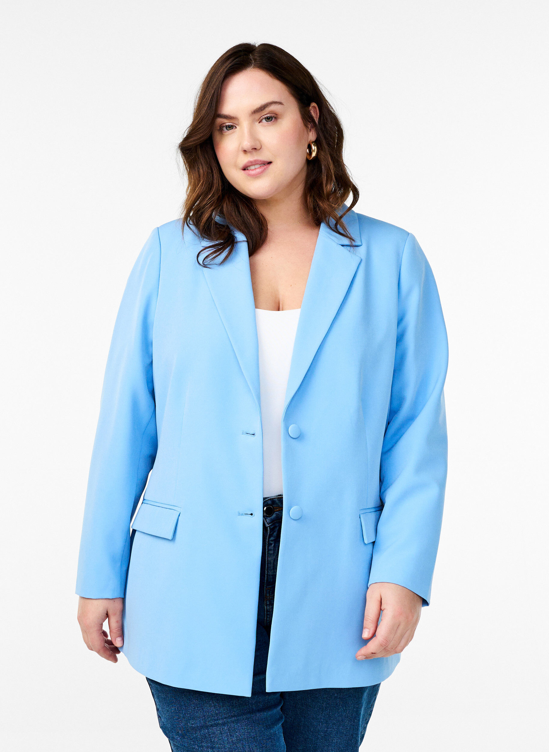 Zizzi Klassieke blazer met knoopsluiting, Blauw, Model image number 0
