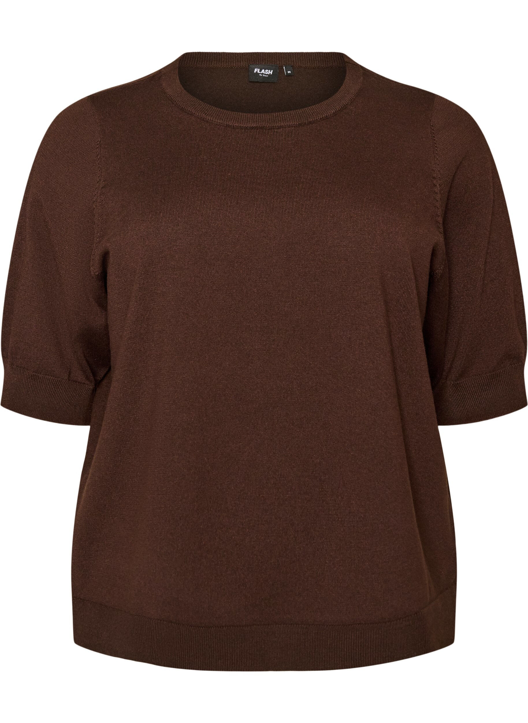 ZizziFijngebreide blouse met korte mouwen, Bruin, Packshot image number 0
