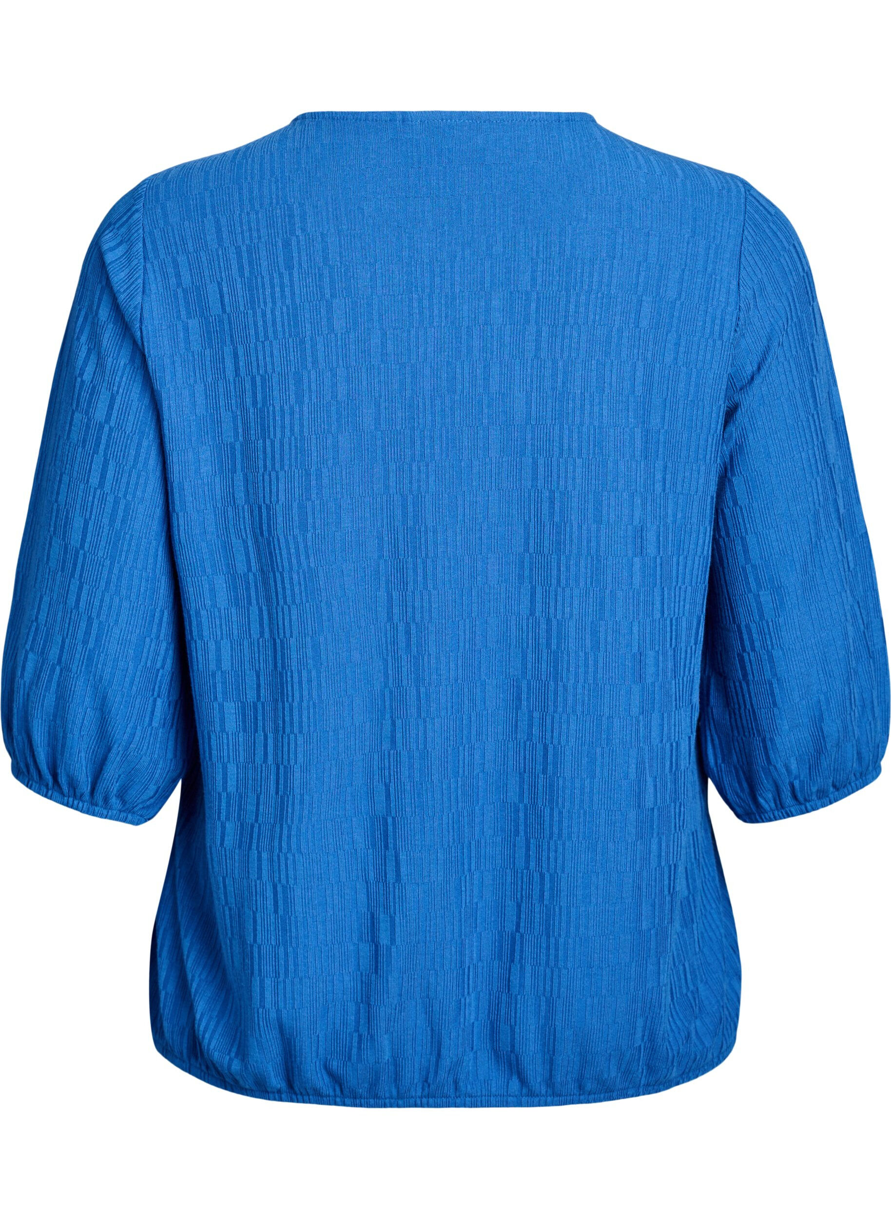 Zizzi Blouse met textuur en 3/4 mouwen, Blauw, Packshot image number 1