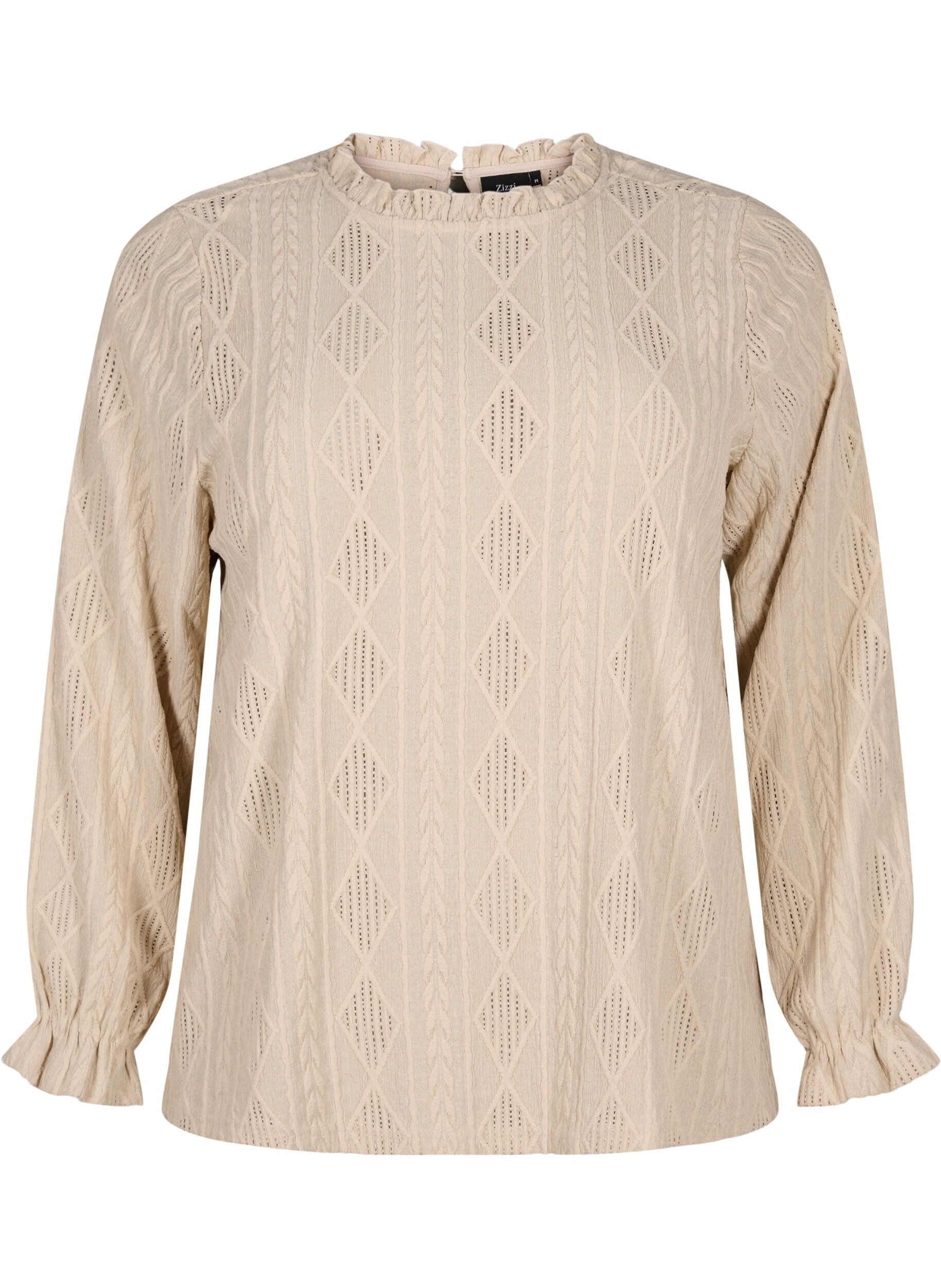 Zizzi Blouse met ruches en ton-sur-ton-patroon, Sand, Packshot image number 0