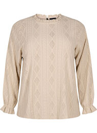 Blouse met ruches en ton-sur-ton-patroon, Sand