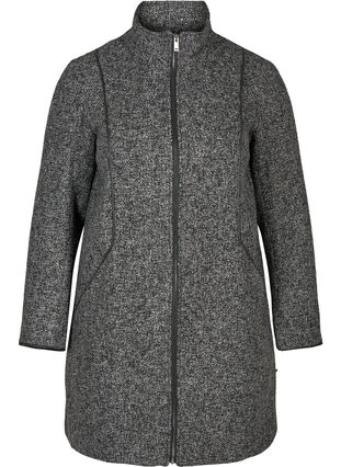 Gemêleerde jas met hoge hals en ritssluiting, Dark Grey Melange, Packshot image number 0