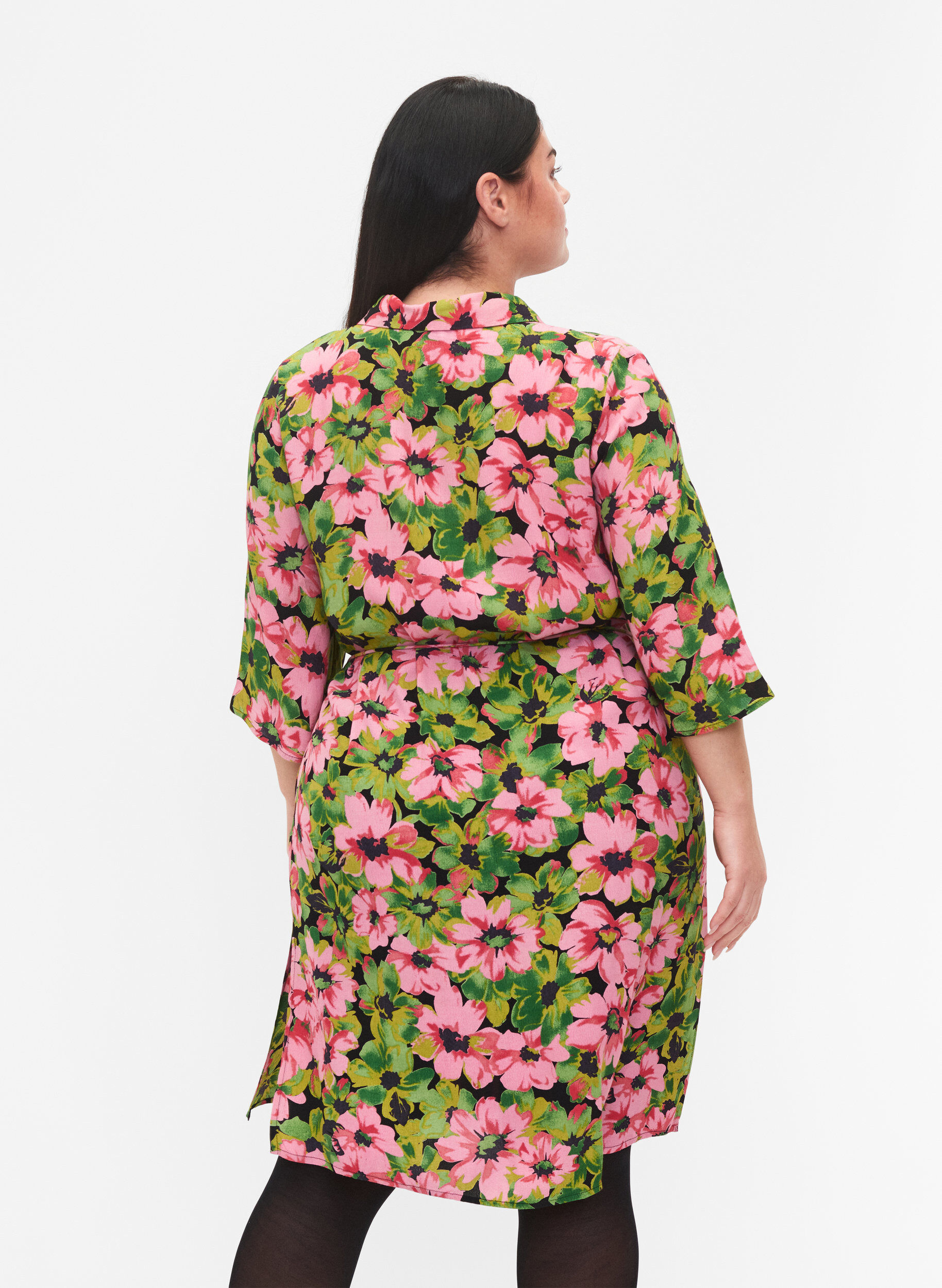 Zizzi Overhemdjurk van viscose met bloemenprint, Pink G. Flower AOP, Model image number 1