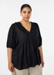Viscose blouse met een stippenstructuur en V-hals, Zwart, Model image number 0