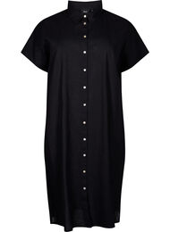Lang shirt van katoenmix met linnen, Black