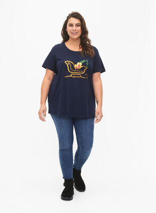 Kerst T-shirt met pailletten, Navy Blazer SLATE, Model image number 2