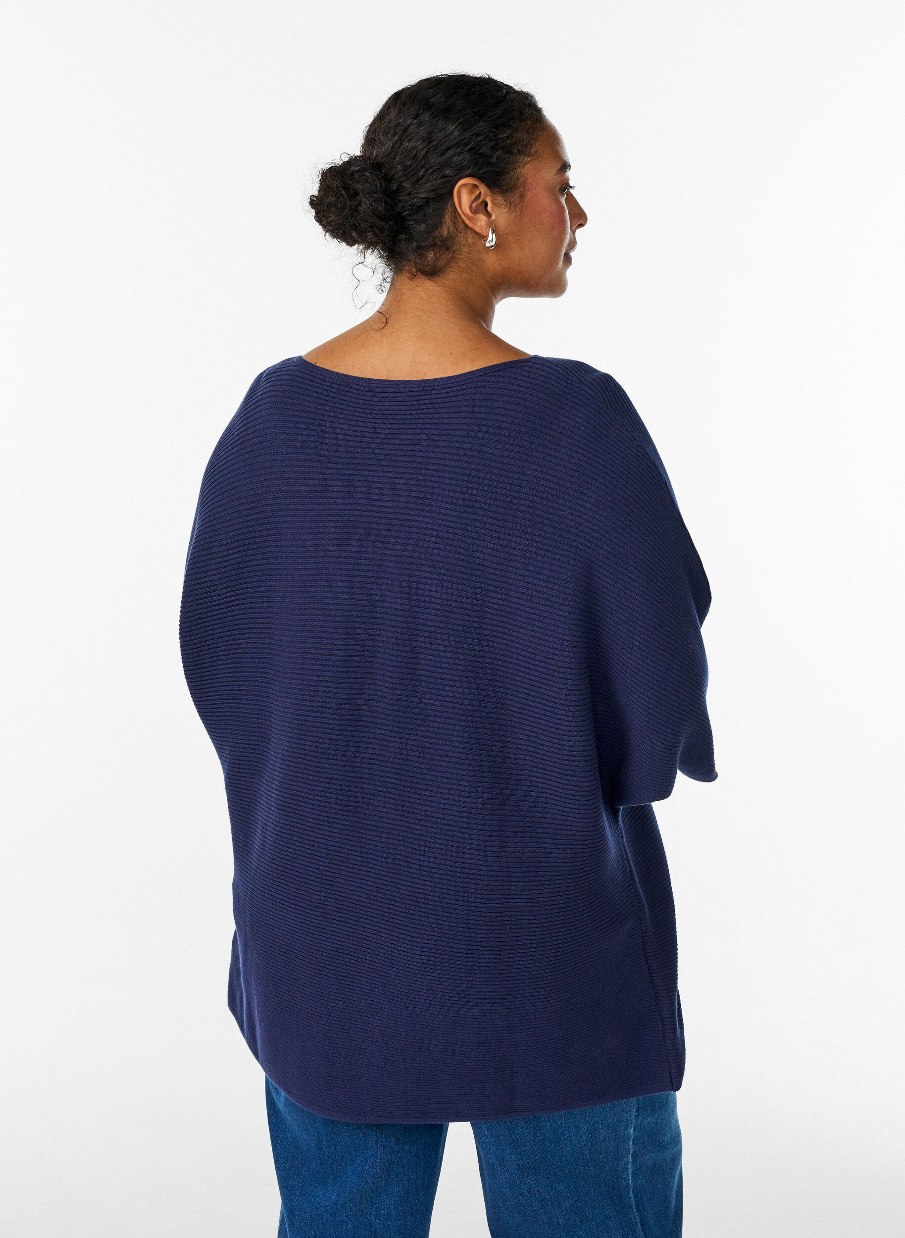 Zizzi Gebreide top met boothals en 1/2 mouwen, Blauw, Model image number 2