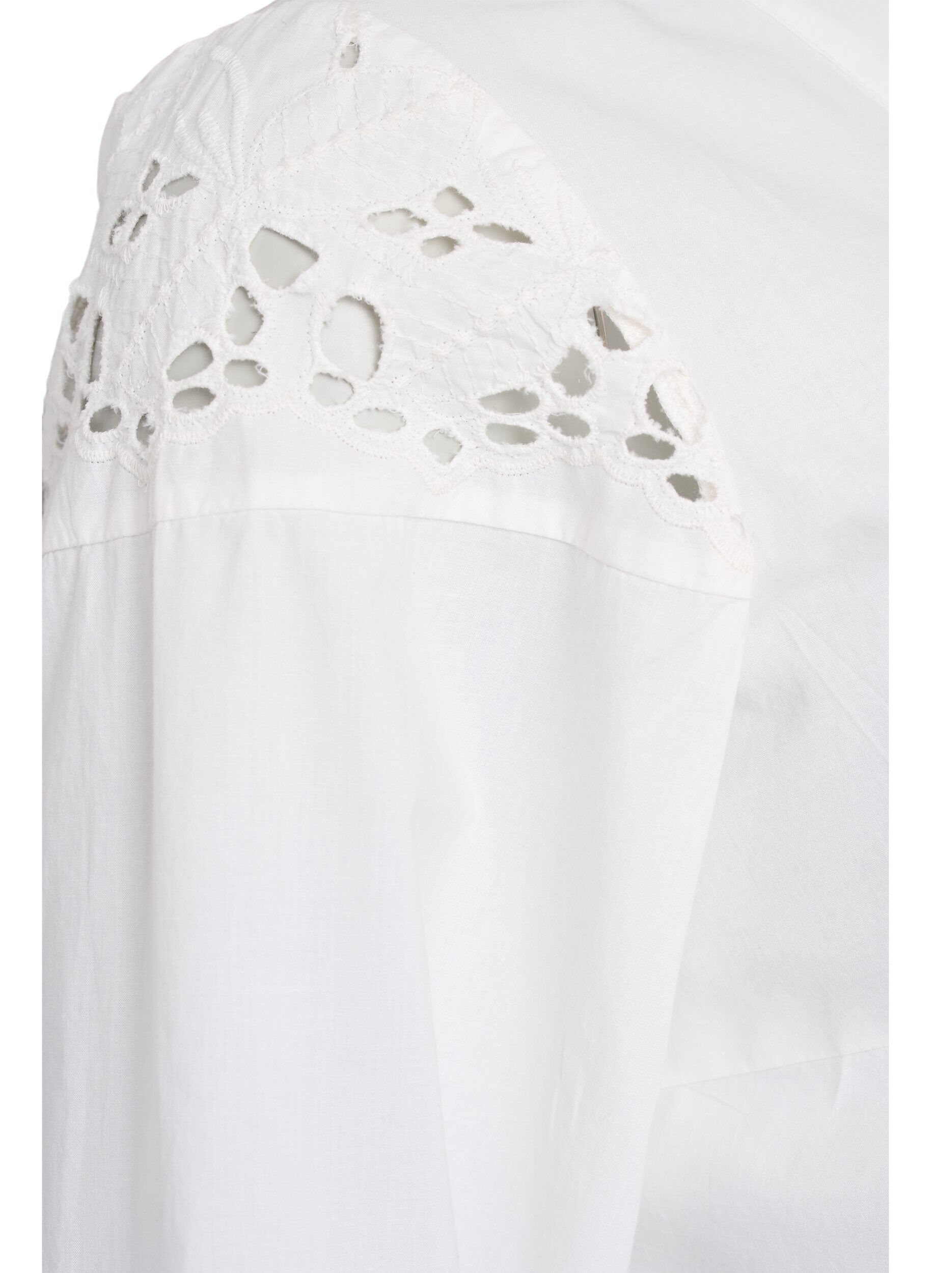 Zizzi Blouse met V-hals en broderie anglaise details, Wit, Packshot image number 3
