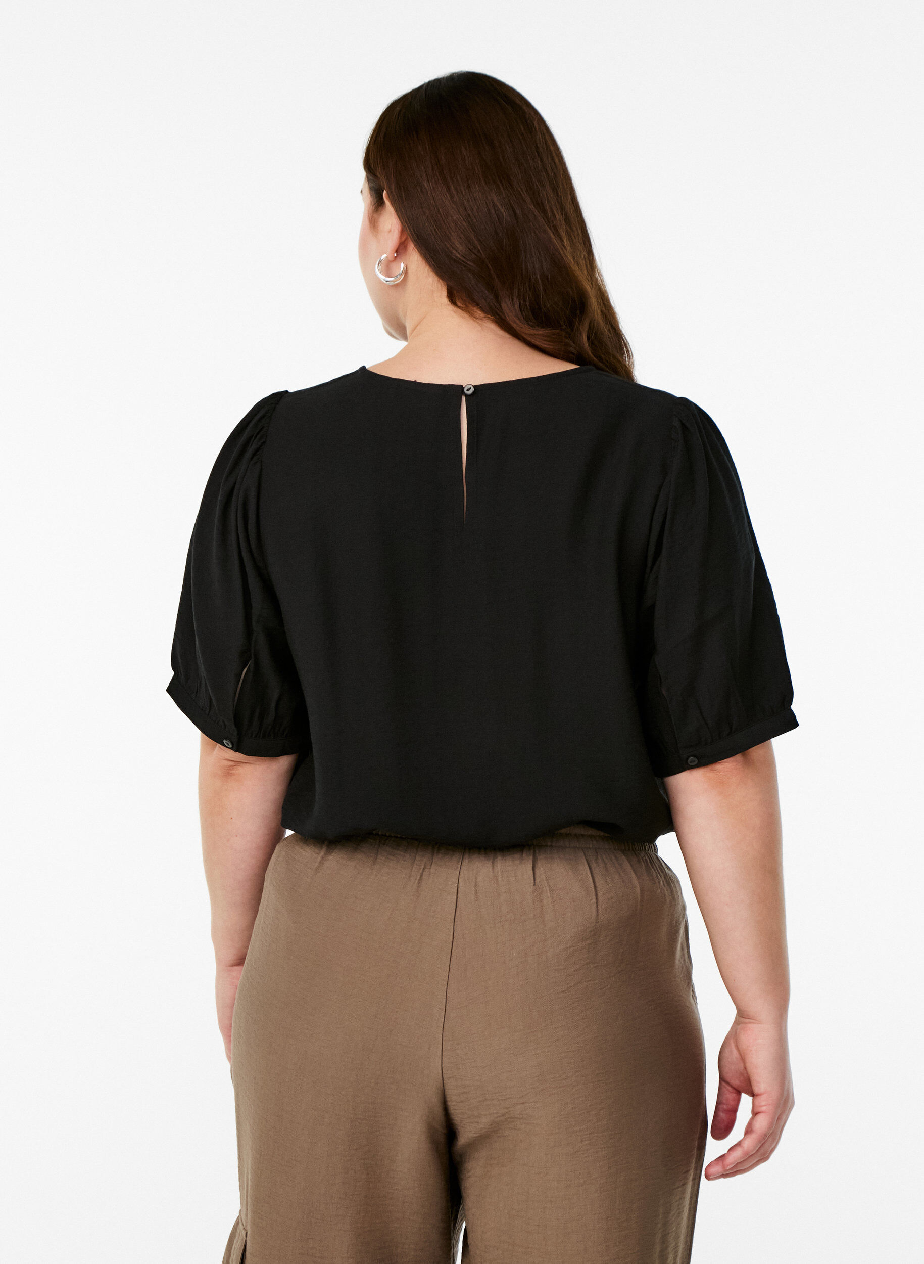Zizzi Viscose blouse met 1/2 mouwen, Zwart, Model image number 2