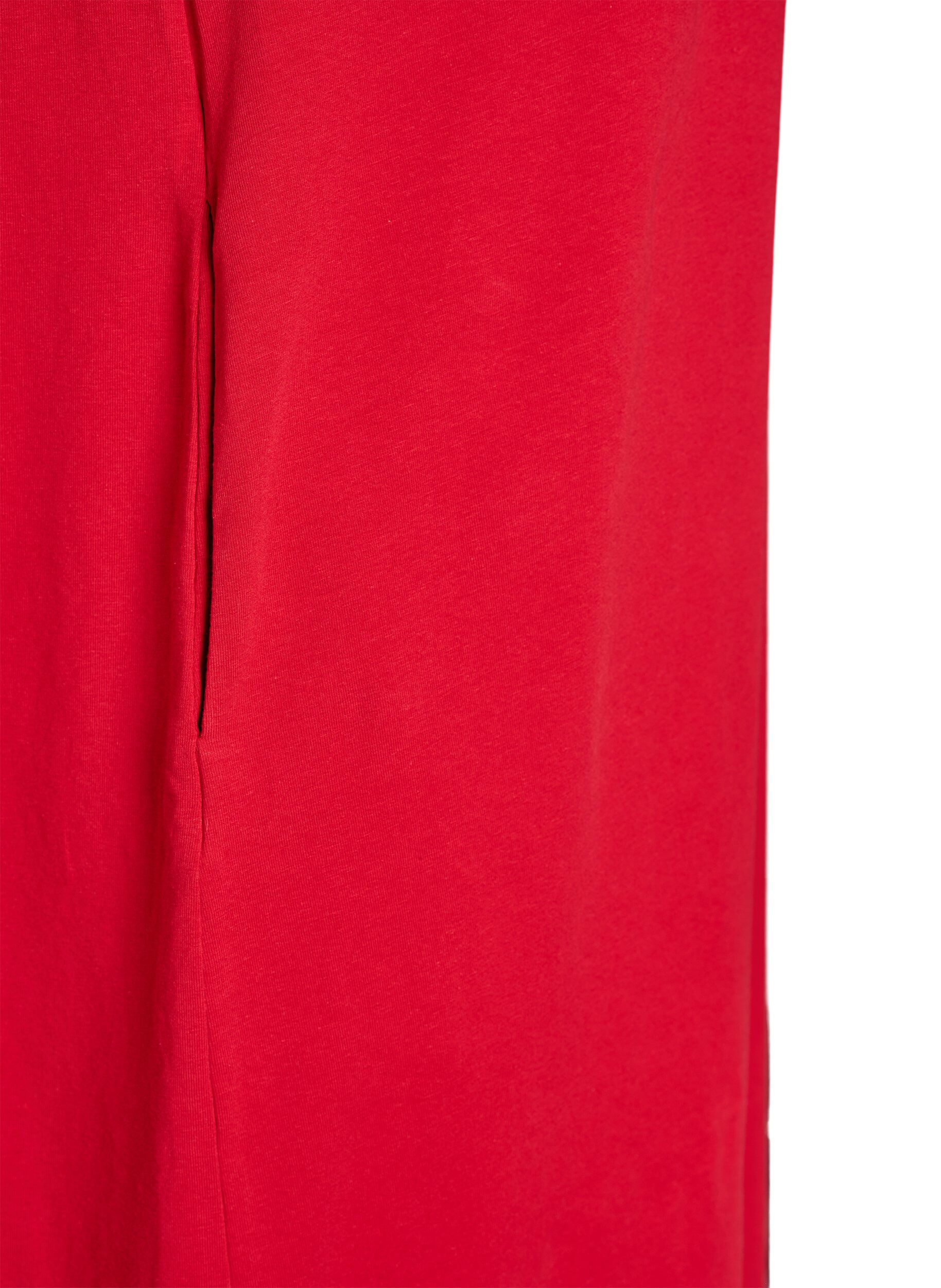 Zizzi Midi T-shirt jurk met V-hals, Rood, Packshot image number 4
