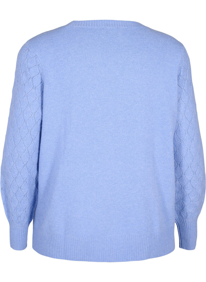 Gebreide blouse met kantpatroon, Cornflower Blue Mel., Packshot image number 1