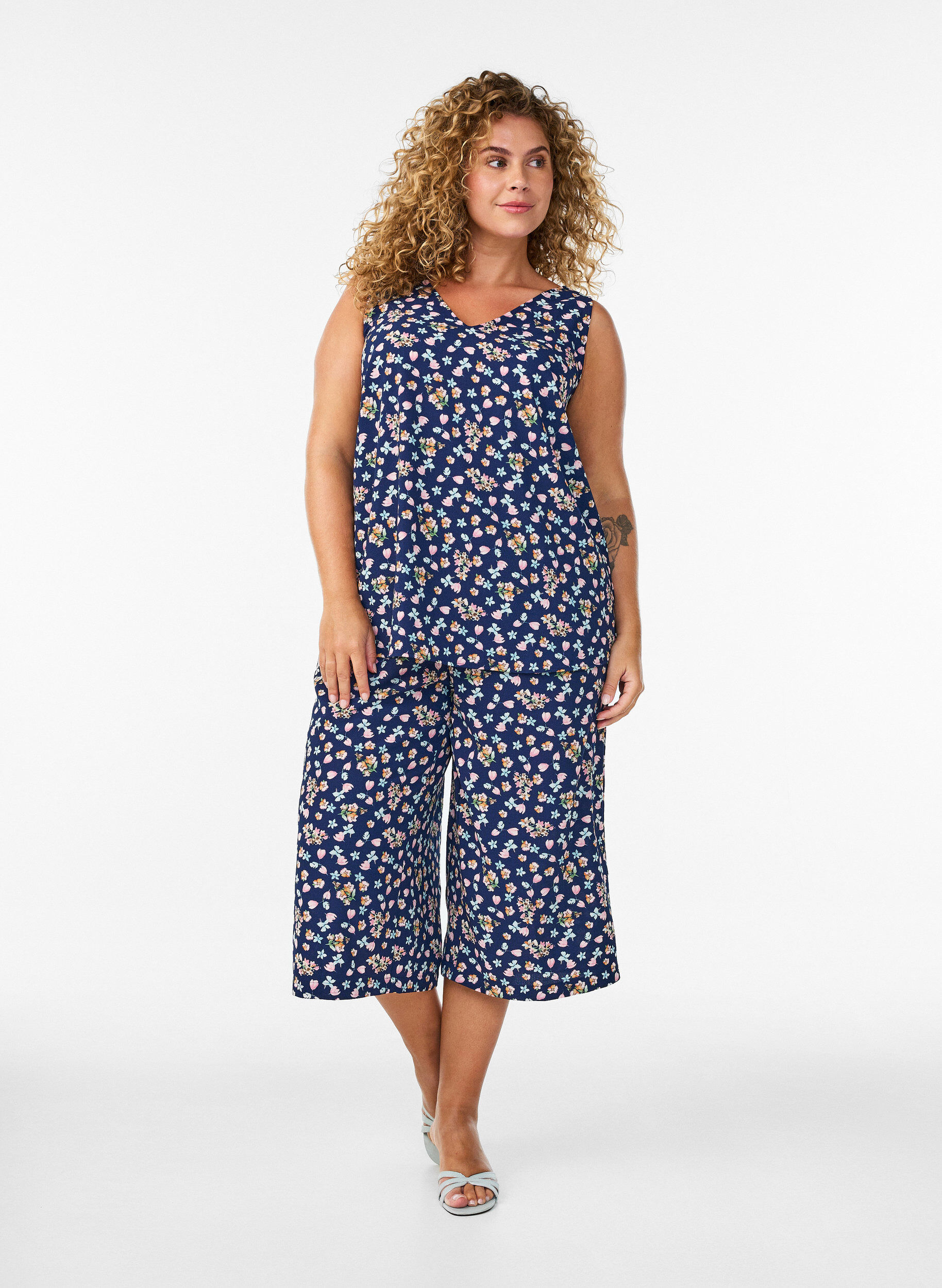 ZizziCulottebroek met print, Blauw, Model image number 0